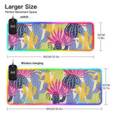 Colorful Cactus Wireless Charging Mouse Pad for Mobile Phone Extra Large Gaming Mousepad with 13 Lighting Modes Mouse Mat for Gaming MacBook PC Laptop Desk Office Home